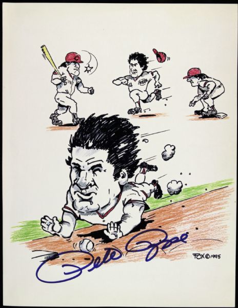 1995 Pete Rose Cincinnati Reds Signed Drawing - JSA