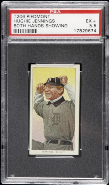 1909 - 11 T206 Hughie Jennings Detroit Tigers Piedmont Back Card - PSA EX+ 5.5
