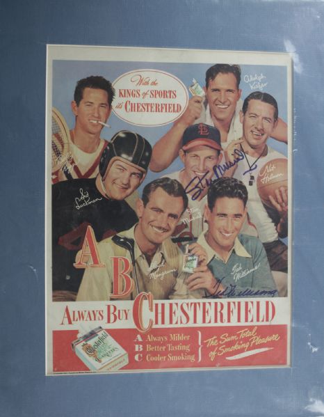 1950s Ted Williams Boston Red Sox & Stan Musial St. Louis Cardinals Signed Chesterfield Ad - JSA