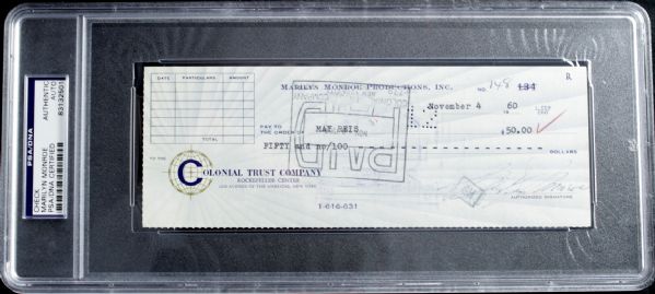 1960 Marilyn Monroe Signed Check - PSA/DNA Holder