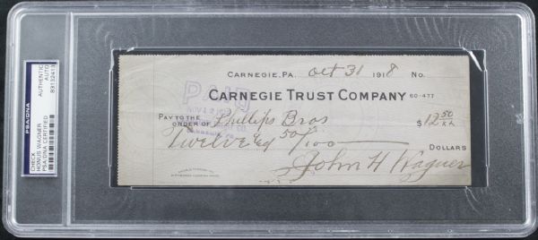 1918 Honus Wagner Pittsburgh Pirates Signed Check - Encapsulated PSA/DNA Holder