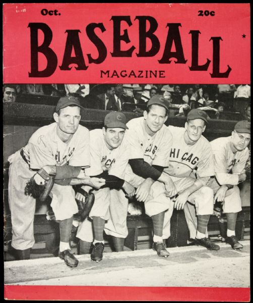 1945 October Baseball Magazine Featuring The Chicago Cubs Pennant Winning Pitching Staff
