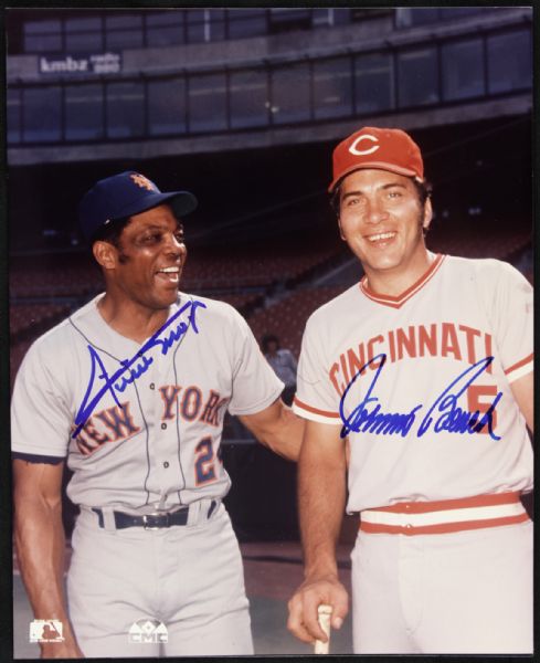 1980s Willie Mays Mets & Johnny Bench Reds Signed 8" x 10" Photo - JSA