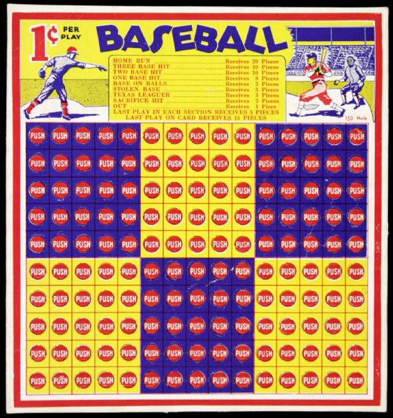 1930s/40s Baseball 1 Cent Punch Board