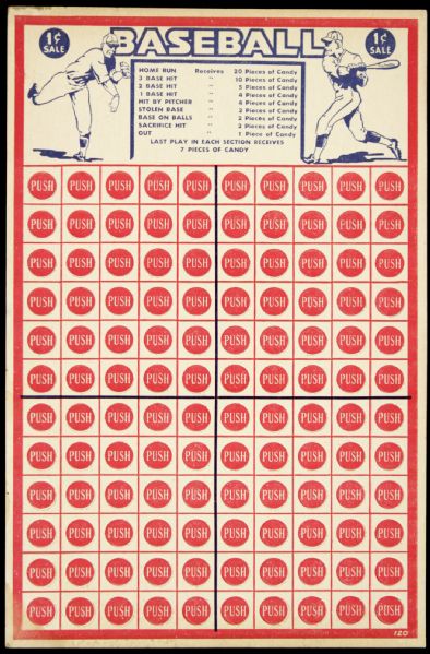 1930s/40s Baseball 1 Cent Punch Board