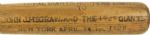 1929 Spalding New York Giants Loyal Giants Rooters Presentation Bat - (MEARS Auction LOA)