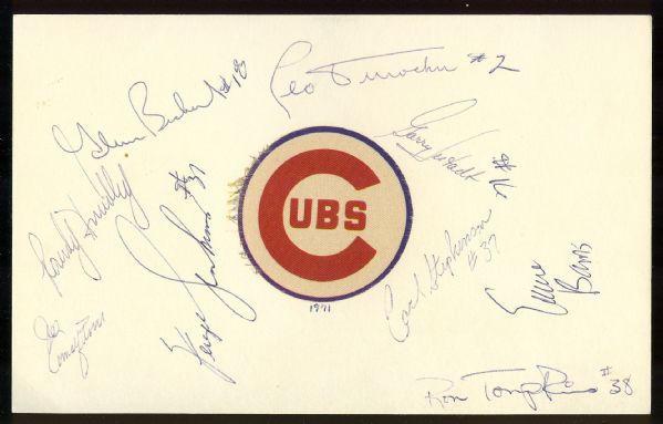 1971 Chicago Cubs Multi-Signed " x " Sheet (9 Signatures) Including Durocher & Banks PSA/DNA