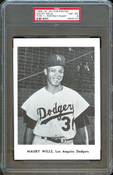 1958-61 Jay Publishing Photos PSA Graded Collection (5) Including Maury Wills / Dodgers / Red Sox / Phillies