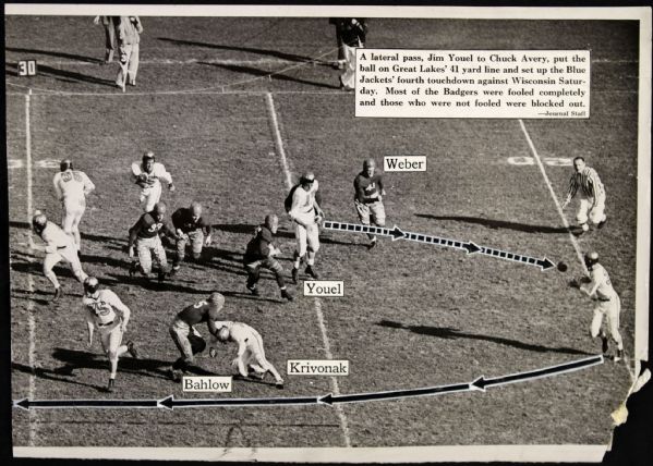 1944 Univeristy of Wisconsin Badgers "The Sporting News Collection Archives" Original First Generation 8" x 11" Choice Jumbo Oversized Photo (TSN Collection Hologram/MEARS Photo LOA) 1:1, Unique