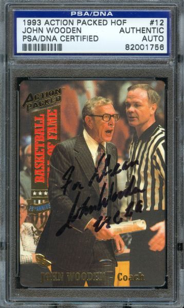 1993 Action Packed Hall Of Fame John Wooden Signed Card #12 PSA/DNA