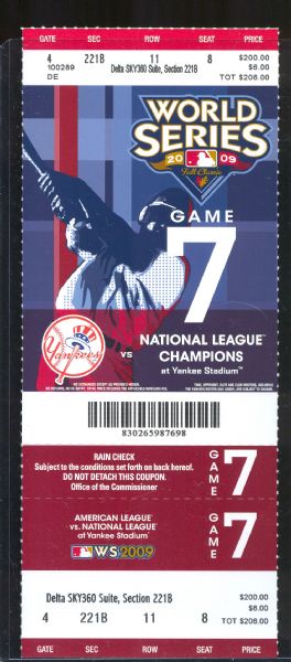 2009 New York Yankees World Series Game 7 Full Unused Phantom Ticket