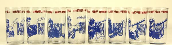 1939 Set of Baseball Centennial Glasses - Lot of 8 - Includes Joe DiMaggio.