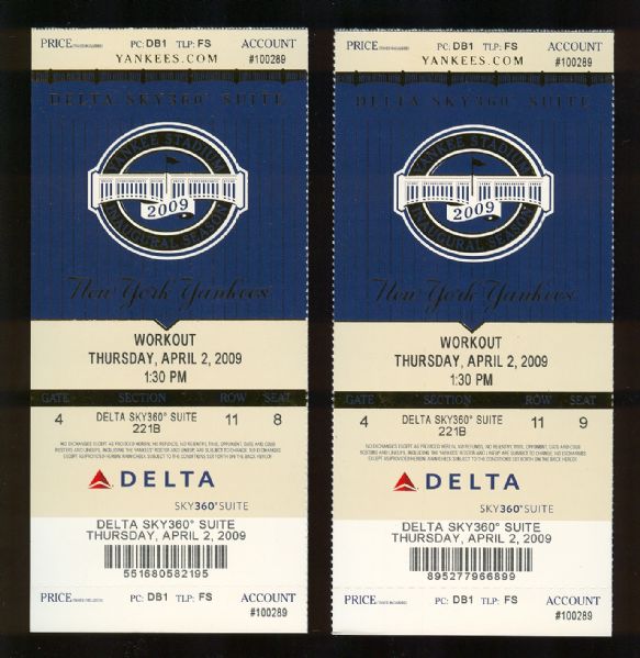 April 2, 2009 Yankee Stadium Inaugural Season Yankees Workout Full Unused Tickets (2)