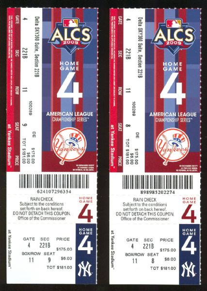 2009 New York Yankees ALCS Full Unused Tickets (2)