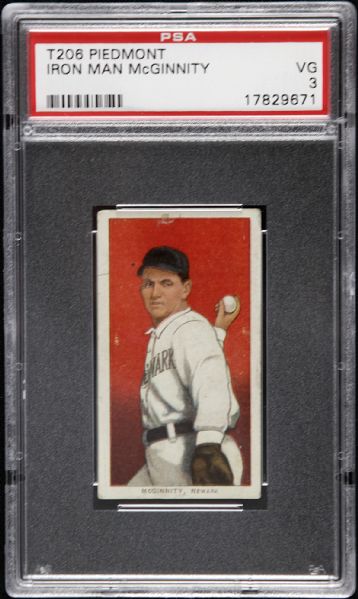 1909 - 11 T206 Iron Man McGinnity Newark Piedmont Back Card - PSA VG 3