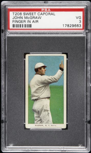 1909 - 11 T206 John McGraw New York Giants Finger in Air Sweet Caporal Back Card - PSA VG 3