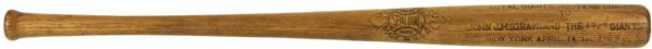 1929 Spalding New York Giants Loyal Giants Rooters Presentation Bat - (MEARS Auction LOA)