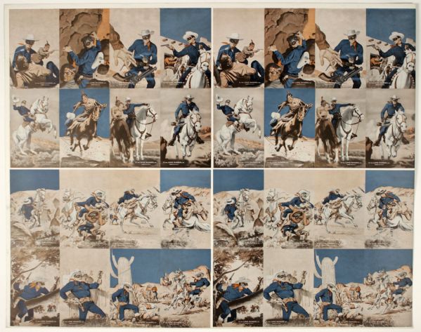 1950s Lone Ranger & Tonto Color Exhibit Card Sheet - 32 Uncut 28" x 22 1/2"