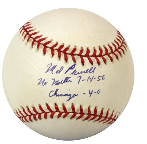 1956 Mel Parnell Boston Red Sox Single Signed OAL (Budig) Baseball "No Hitter 7-14-56 Chicago 4-0" - JSA