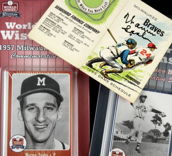 1965 Warren Spahn Milwaukee Braves Signed Schedule & Commemorative Cards - JSA 
