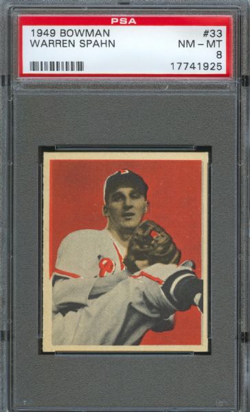 1949 Bowman Braves Warren Spahn #33 PSA NM-MT 8