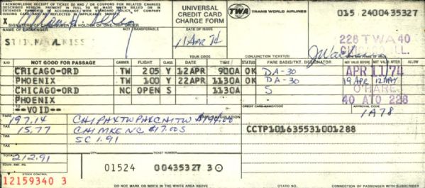 1970s Bud Selig Signed Airline Receipts - JSA