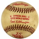 1978 World Series Game Used Kuhn Baseball - Yankees vs. Dodgers Reggie Jackson Series - MEARS LOA & Hologram