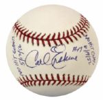 1950s Carl Erskine Brooklyn Dodgers Single Signed OML (Selig) Baseball With No-Hit Inscriptions - JSA