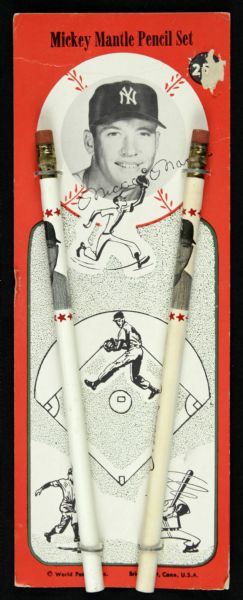 1950s Mickey Mantle New York Yankees Pencil Set In Original Packaging