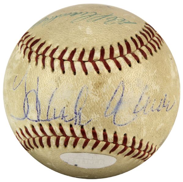 1958-65 Hank Aaron & Del Crandall Milwaukee Braves County Stadium Signed Game Used Baseball - Steiner/ JSA & MEARS  