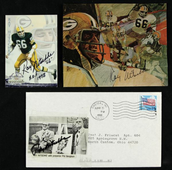 1970-94 Ray Nitschke Green Bay Packers Signed Card Envelope & Photo - JSA 