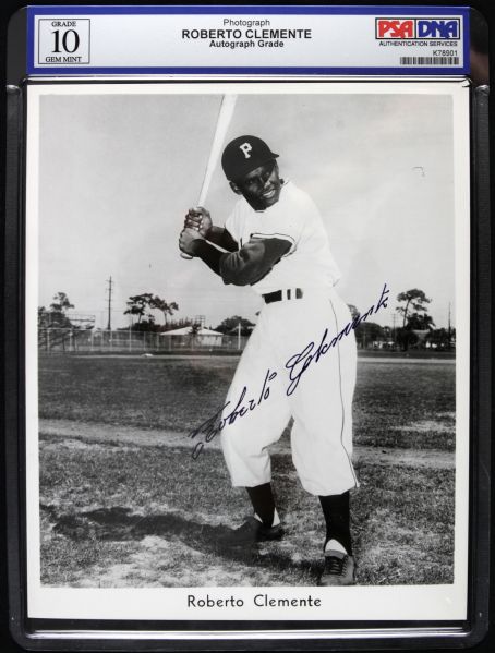 1955-56 Early Career Strikingly Prominent Roberto Clemente Pittsburgh Pirates Signed 8" x 10" Team Issued Photo - One of the darkest known signatures!!! - JSA  & PSA Graded 10 Signature