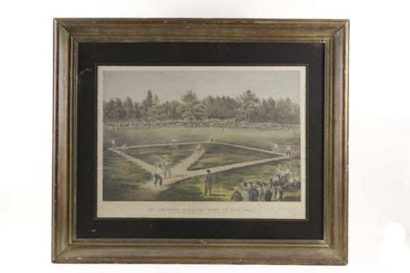 Late 1800s Base Ball Print Measures 25" x 19" in Frame