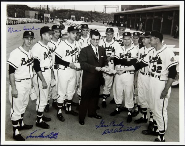 1957-58  Milwaukee Braves Multi Signed Photo - 4 Sigs. Incl. Warren Spahn Burdette - JSA