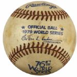 1979 World Series Game Used Baseball Signed by Ray Mueller - Pirates vs. Orioles - JSA & MEARS LOA 