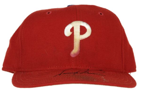 1996 Tommy Greene Philadelphia Philles Game Won Cap (MEARS Auction LOA)