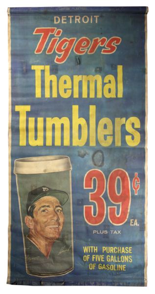 1966 Detroit Tigers Thermal Tumbler Giveaway Outside Gas Station Sales 38.5" x 120" Banner