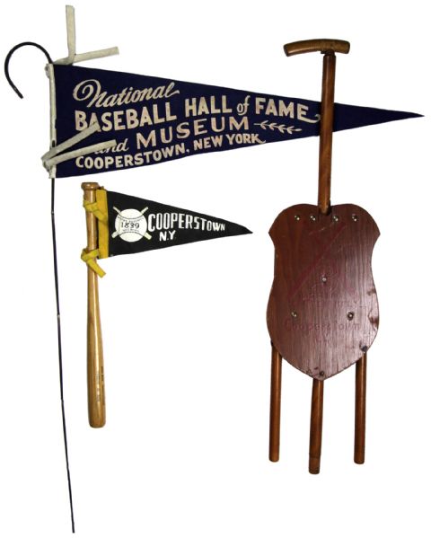 1939 - 40s  Cooperstown Baseball Hall of Fame Bat Pennant and Folding Chair  Memorabilia Collection