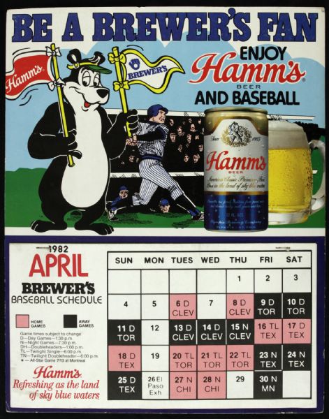 1982 Milwaukee Brewers Hamms Team Schedule Still Complete 