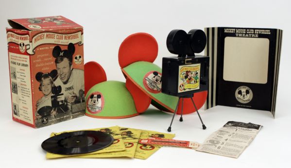 1950s Mickey Mouse Walt Disney Club Newsreel Projector & Two Mickey Mouse Ears