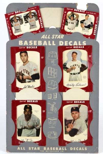 1950s circa Star Cal All Star Baseball Decals - Lot of 6 - With Cardboard Store Display