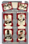 1950s circa Star Cal All Star Baseball Decals - Lot of 6 - With Cardboard Store Display