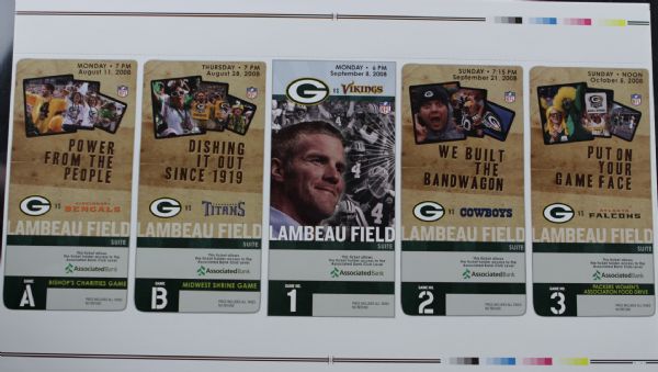 2008 Green Bay Packers 11 Game Full Ticket Sheet (Unused) w/ Aaron Rodgers First Start Ticket