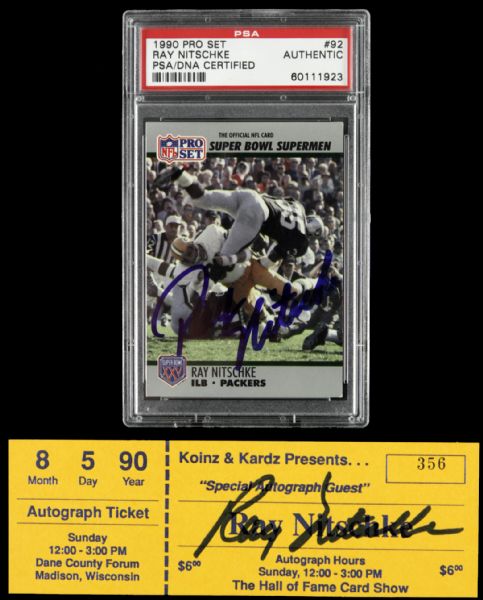 1990-95 Ray Nitschke Green Bay Packers Signed Card & Autograph Ticket - JSA & PSA