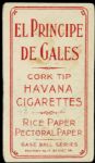 1909 - 11 T206 Sam Crawford Detroit Tigers El Principe De Gales Back Card