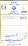 1974 Del Crandall Milwaukee Brewers Signed Milwaukee Athletic Club Receipt - Lot of 5 - JSA 