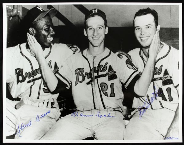 1950s Milwaukee Braves Signed 11" x 14" With Hank Aaron Warren Spahn & Eddie Mathews - JSA 