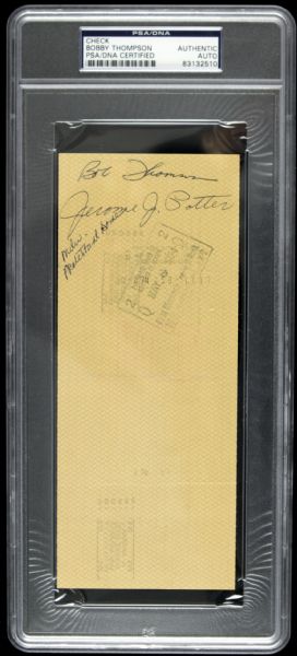 1974 Bobby Thomson Milwaukee Braves Signed Brewers Check - PSA Encapsulated