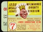 1958 Milwaukee Braves vs. New York Yankees Game 7 Ticket Stub 