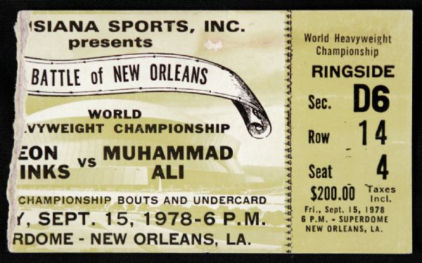 1978 Muhammad Ali vs. Leon Spinks Fight Ticket Stub From Third Championship Win